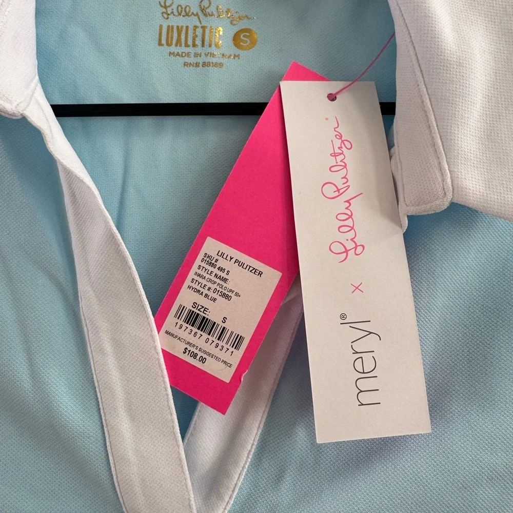 Lilly Pulitzer Luxletic x Meryl Imara Crop Polo UPF50+ Hydra Blue